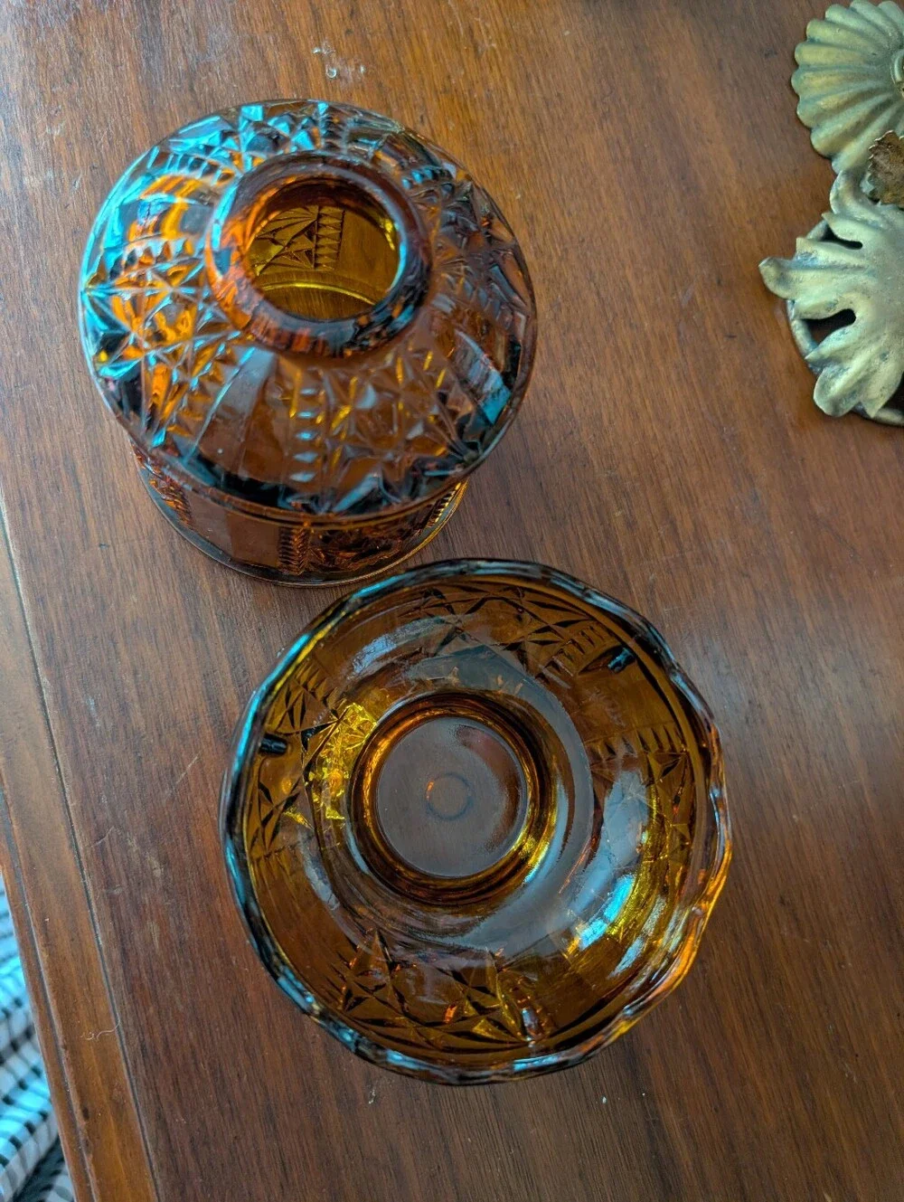 Vintage Indiana Glass Dark Amber Fairy Lamp, Stars and Bars, READ